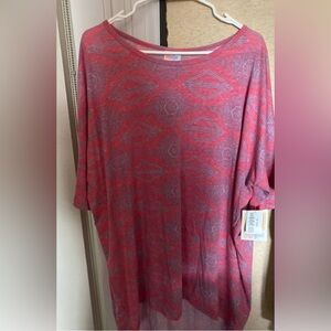 New Lularoe Irma Ho Low Tunic Top Pink With Light Blue Aztec Design Size XL NWT